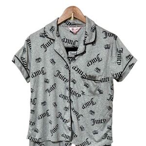 Juicy Couture crown print black and grey pj button up shirt